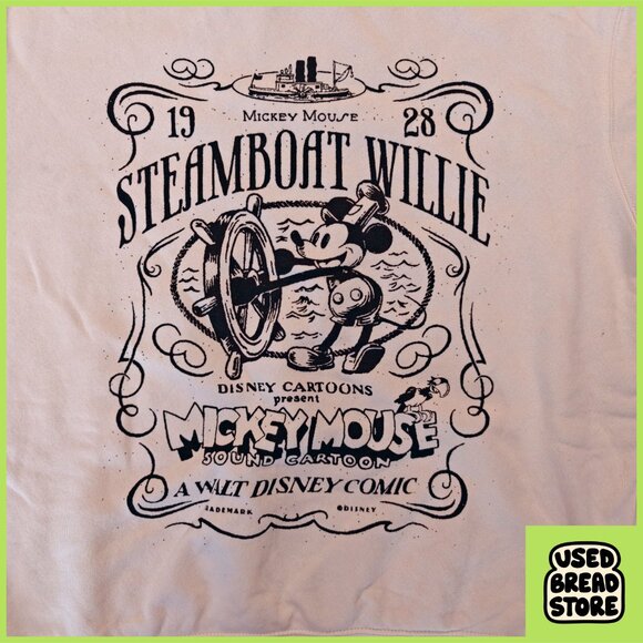 Disney 100 Mickey Mouse Steamboat Willie White Sweatshirt Unisex Small 1928 - Picture 3 of 5